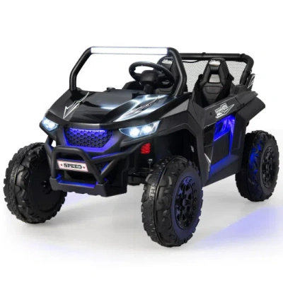 Costway 12v 2-seater Kids Ride On Utv With Slow Start Function Music-black In Multi