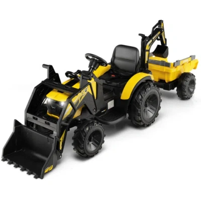 Costway 12v 3 In 1 Kids Ride On Excavator With Shovel Bucket And Music-yellow In Black