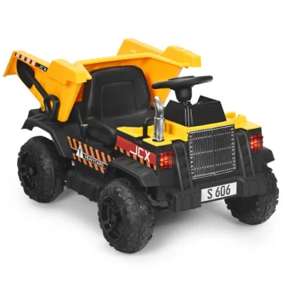 Costway 12v Battery Kids Ride On Dump Truck With Electric Bucket And Dump Bed-yellow