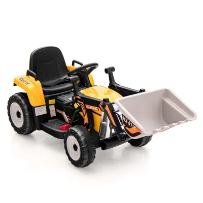 Costway 12v Battery Powered Kids Ride On Excavator With Adjustable Arm And Bucket-yellow In Black