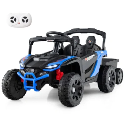 Costway 12v Battery Powered Ride On Tractor With Parent Remote Control-black And Blue
