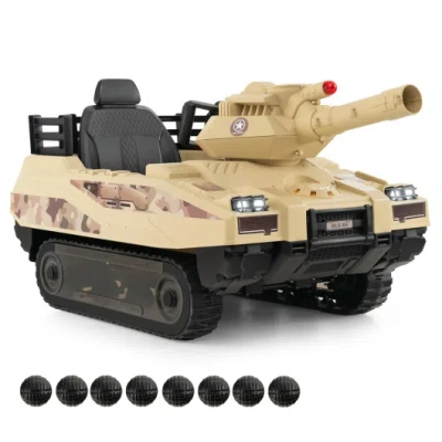 Costway 12v Electric Kids Ride On Tank With Rotatable Turret And 8 Missiles For Kids Aged 37-95 Months Old-k In Multi