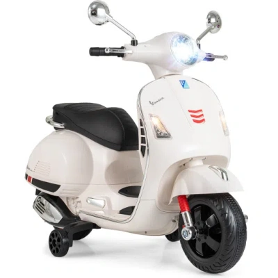 Costway 12v Kids Electric Motorcycle Licensed Vespa With Music And Training Wheels-white In Multi