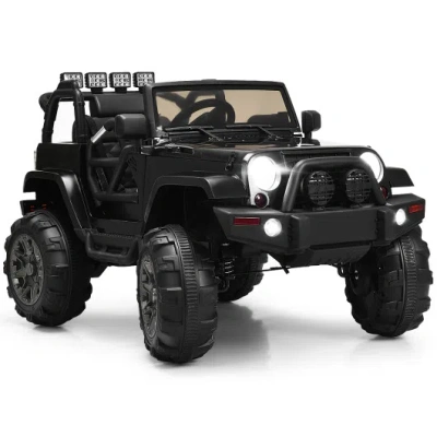 Costway 12v Kids Remote Control Riding Truck Car With Led Lights-black