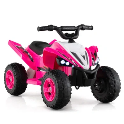 Costway 12v Kids Ride On Atv 4-wheeler Quad With Led Lights And 7 Mph Max Speed-pink In Multi