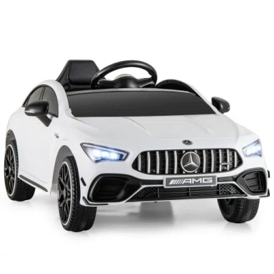 Costway 12v Kids Ride On Car Mercedes-benz Amg Cla 45 With Remote-white In Multi