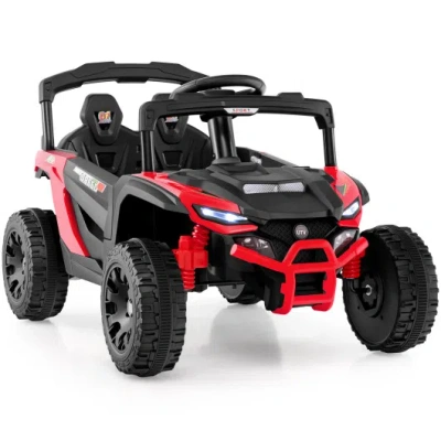 Costway 12v Kids Ride On Car Utv Electric Vehicle With Led Lights Music And Horn-red In Animal Print