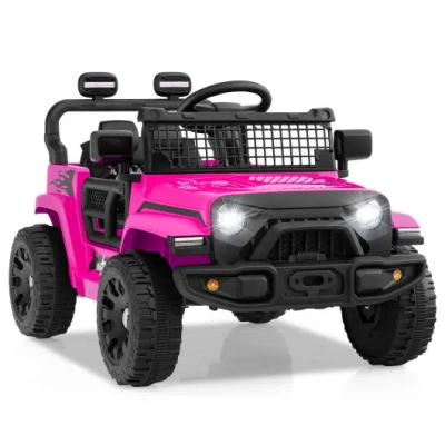Costway 12v Kids Ride On Truck Car Battery Powered Electric Vehicle-pink In Black