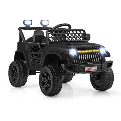 Costway 12v Kids Ride On Truck Car With Parental Remote And Music Player-black