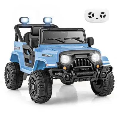 Costway 12v Kids Ride On Truck Car With Remote Control Threaded Wheels And 3 Speeds-navy In Blue