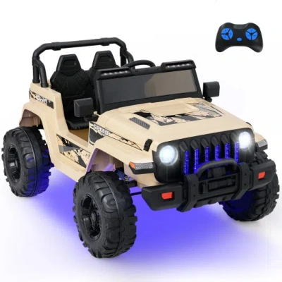 Costway 12v Kids Ride-on Jeep Car With 2.4 G Remote Control-khaki In Neutral