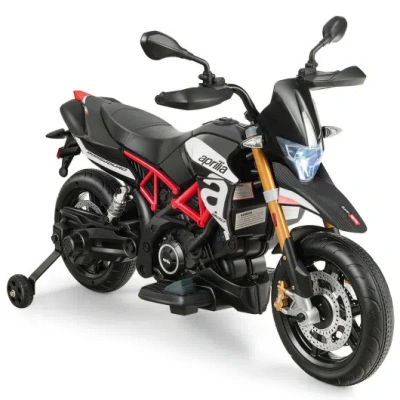Costway 12v Kids Ride-on Motorcycle Aprilia Licensed With Sounds And Music-black