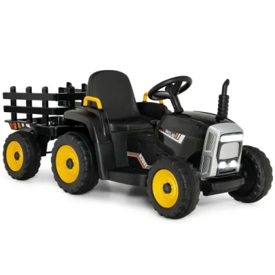 Costway 12v Ride On Tractor With 3-gear-shift Ground Loader For Kids 3+ Years Old-black