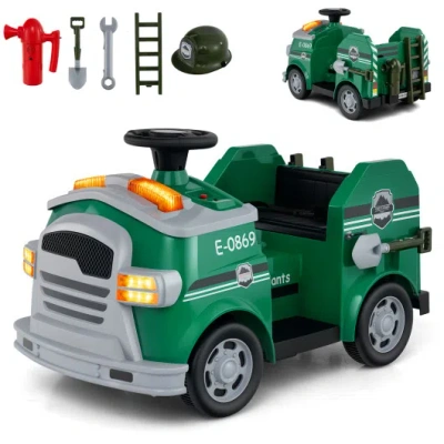 Costway 12v Toddler Fire Toy Car With Shovel And Wrench For Ages 37-95 Months-green In Multi