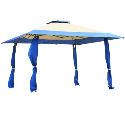 Costway 13 Feet X 13 Feet Pop Up Canopy Tent Instant Outdoor Folding Canopy Shelter-blue In Multi