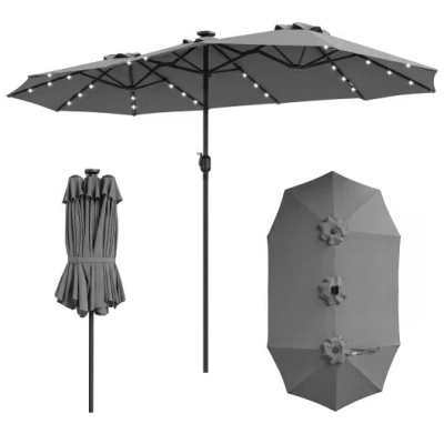 Costway 13 Ft Double-sided Patio Umbrella Large Rectangle Market Umbrella With 36 Led Lights-gray In Black