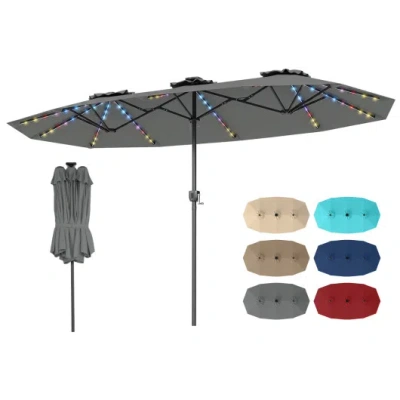 Costway 13 Ft Double-sided Patio Umbrella With Color-changing Flowing Solar Led Lights-gray