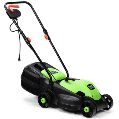 Costway 13 Inch Electric Push Lawn Corded Mower With Grass Bag-green In Multi