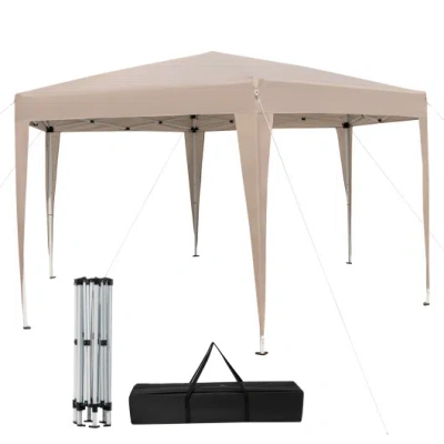 Costway 13 X 11.5 Ft Hexagonal Pop-up Height Adjustable Canopy Tent With Dressed Legs-khaki In Brown