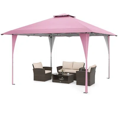 Costway 13 X 13 Ft Pop Up Gazebo Outdoor Canopy Tent With Portable Carrying Bag 8 Stakes In Pink