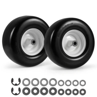 Costway 13 X 6.50-6 Flat Free Tires And Wheels 2 Pack Solid Rubber Tires-white In Black