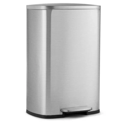 Costway 13.2 Gallon Stainless Steel Trash Garbage Can With Bucket In Silver