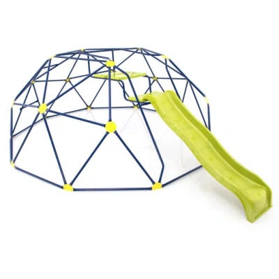 Costway 13.3 Ft Climbing Dome Geometric Dome Climber With Extended Wavy Slide And 2 Rest Platforms-multicolo In Blue