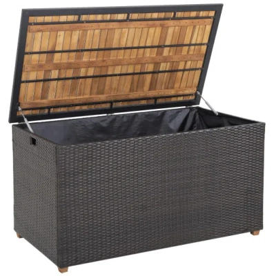 Costway 134 Gallon Rattan Storage Box With Zippered Liner And Solid Acacia Wood Top In Multi