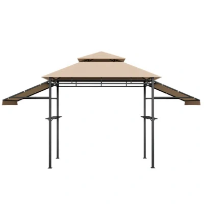 Costway 13.5 X 4 Feet Patio Bbq Grill Gazebo Canopy With Dual Side Awnings-beige In Multi