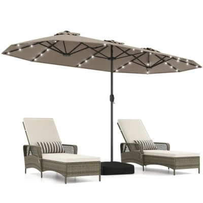 Costway 13ft Double-sided Patio Umbrella With Solar Lights For Garden Pool Backyard-coffee In Gray
