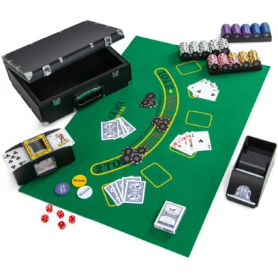 Costway 14 Gram Poker Chips 300 Pieces Casino Poker Chip Set-black In Green
