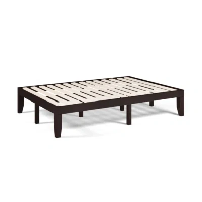 Costway 14 Inch Full Size Wood Platform Bed Frame With Wood Slat Support-brown In Black