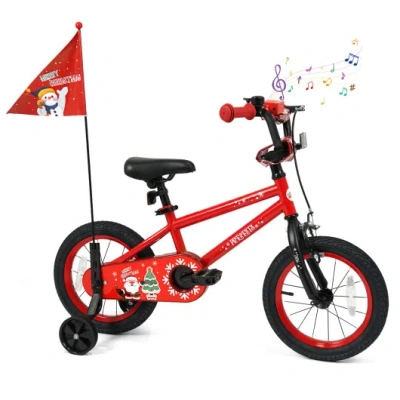 Costway 14 Inch Kids Bike Adjustable With Christmas Music & Flag For Aged 4-5 Years Old In Red