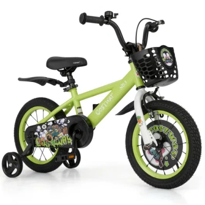 Costway 14 Inch Kids Bike Adjustable With Detachable Training Wheels For 3-5 Years Old-14 Inches In Multi