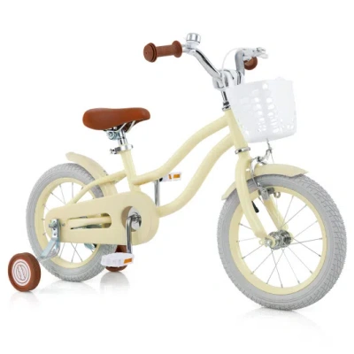 Costway 14 Inch Kids Bike Adjustable With Training Wheels Ages 3-8 Years Olds-14 Inches In White