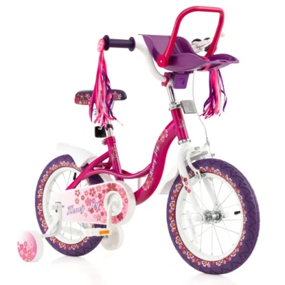 Costway 14 Inch Kids Bike With Doll Seat And Removable Training Wheels-14 Inches In Pink