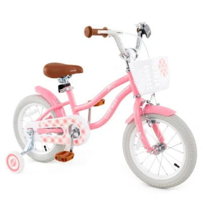 Costway 14 Inch Kids Bike With Training Wheels And Basket For Boys Girls 3-5 Years Old-14 Inches In Multi