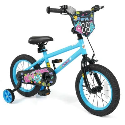 Costway 14 Inch Kids Bike With Training Wheels For Ages 3-5 Years Old Blue- Street Art Time In Multi