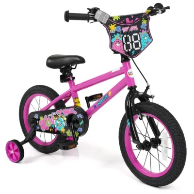 Costway 14 Inch Kids Bike With Training Wheels For Ages 3-5 Years Old Pink- Street Art Time In Multi