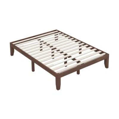 Costway 14 Inch King Size Rubber Wood Platform Bed Frame With Wood Slat Support-walnut In Brown