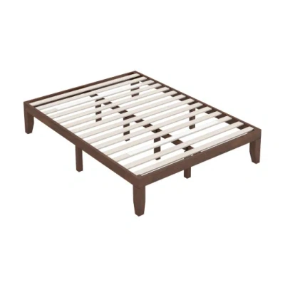 Costway 14 Inch Queen Size Rubber Wood Platform Bed Frame With Wood Slat Support-walnut In Brown