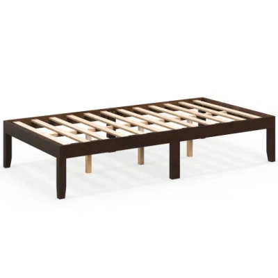 Costway 14 Inch Twin Wood Platform Bed Frame With Wooden Slats Support-espresso In Black