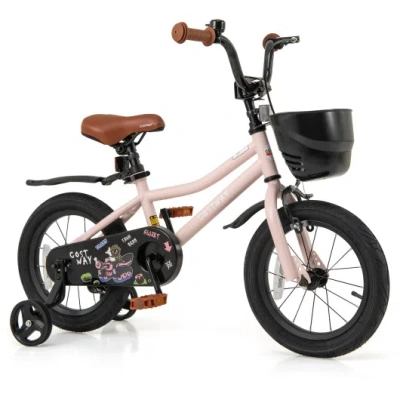Costway 14 Inches Kids Bike With Basket And Adjustable Handlebar For 3-5 Years Old In Black