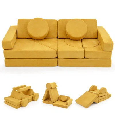Costway 14 Pcs Modular Kids Play Couch For Playroom And Bedroom-yellow In Multi