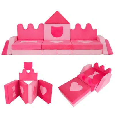 Costway 14 Piece Kids Play Couch Modular Foam Climbing Blocks For Kids 3+ Years Old-pink In Multi