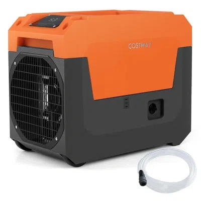 Costway 140 Pints Commercial Dehumidifier With Pump, Drain Hose For Basements, Job Sites 1800 Sq. Ft Coverag In Orange
