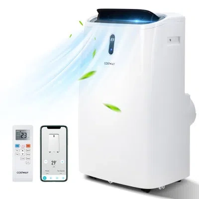 Costway 14000 Btu Portable Air Conditioner With Remote And Wifi Control In White