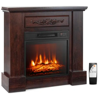 Costway 1400w Tv Stand Electric Fireplace Mantel With Remote Control-natural In Brown