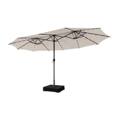 Costway 15 Feet Double-sided Patio Umbrella With 48 Led Lights-beige In Pink