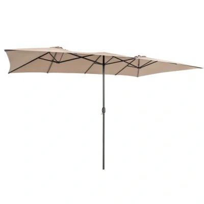 Costway 15 Feet Double-sized Patio Umbrella With Crank Handle And Vented Tops-brown